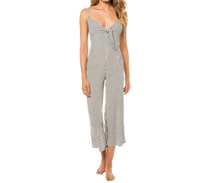 NWT Elan Charcoal/White Stripe Crop Wide Leg Culottes Jumpsuit Sz S